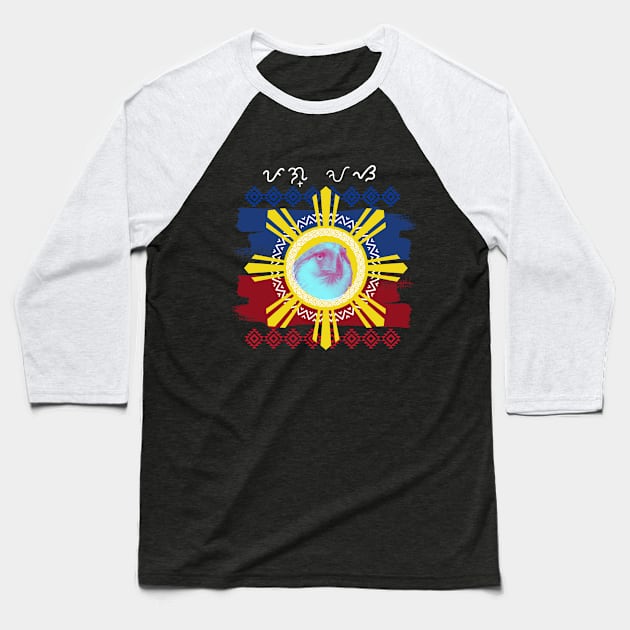 Philippine Eagle Sun with Baybayin Script Pag-asa (Hope) Baseball T-Shirt by Pirma Pinas